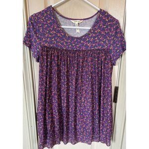 Matilda Jane Womens Small Purple Floral Short Sleeve Peasant Shirt